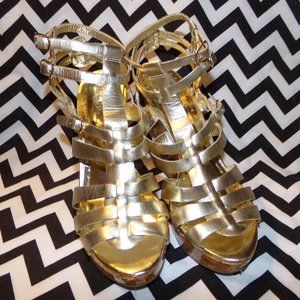 BCBG Paris Gold Wedge Sandals - Size 7B